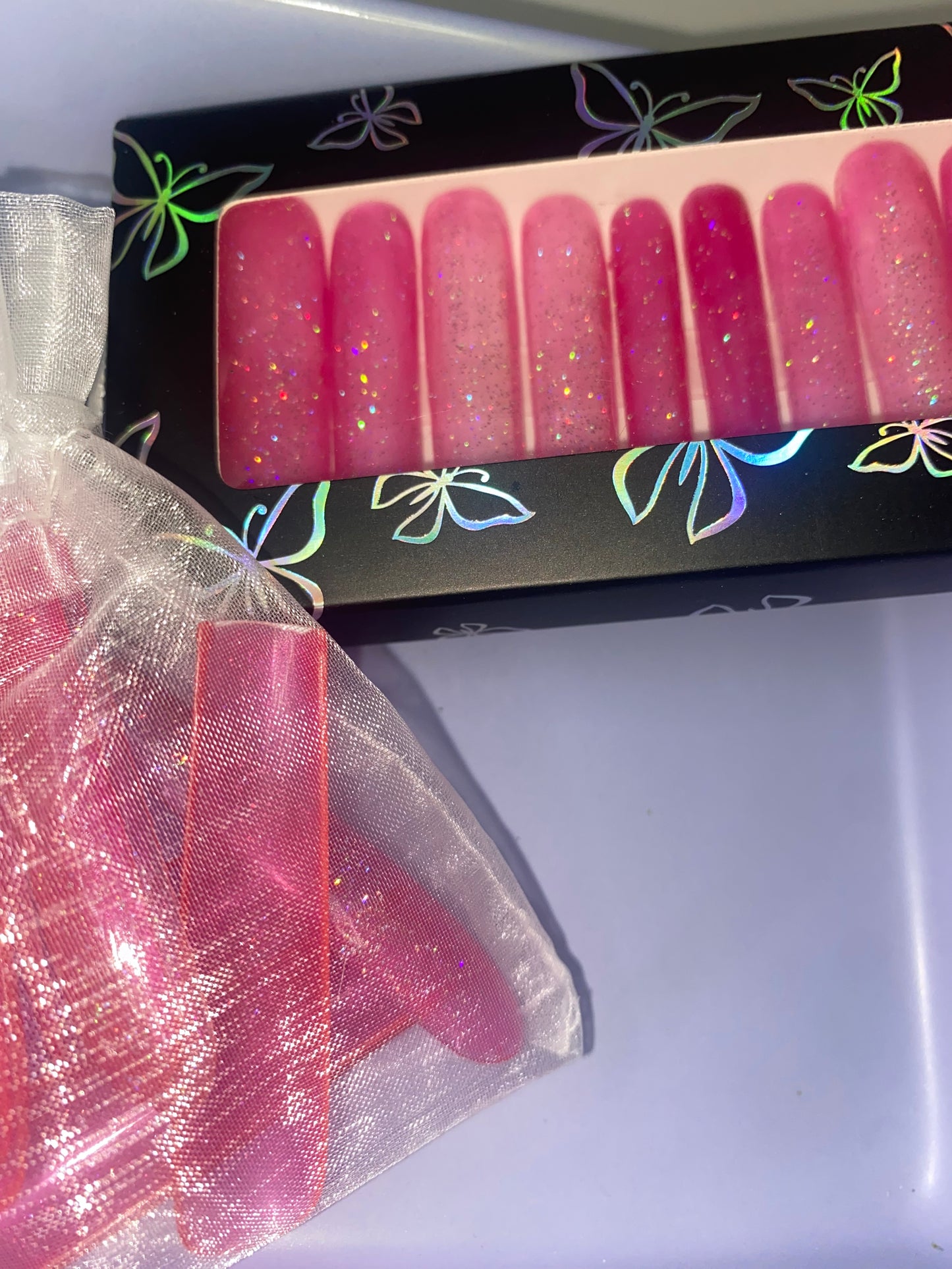 XL Pink Glitter Nails