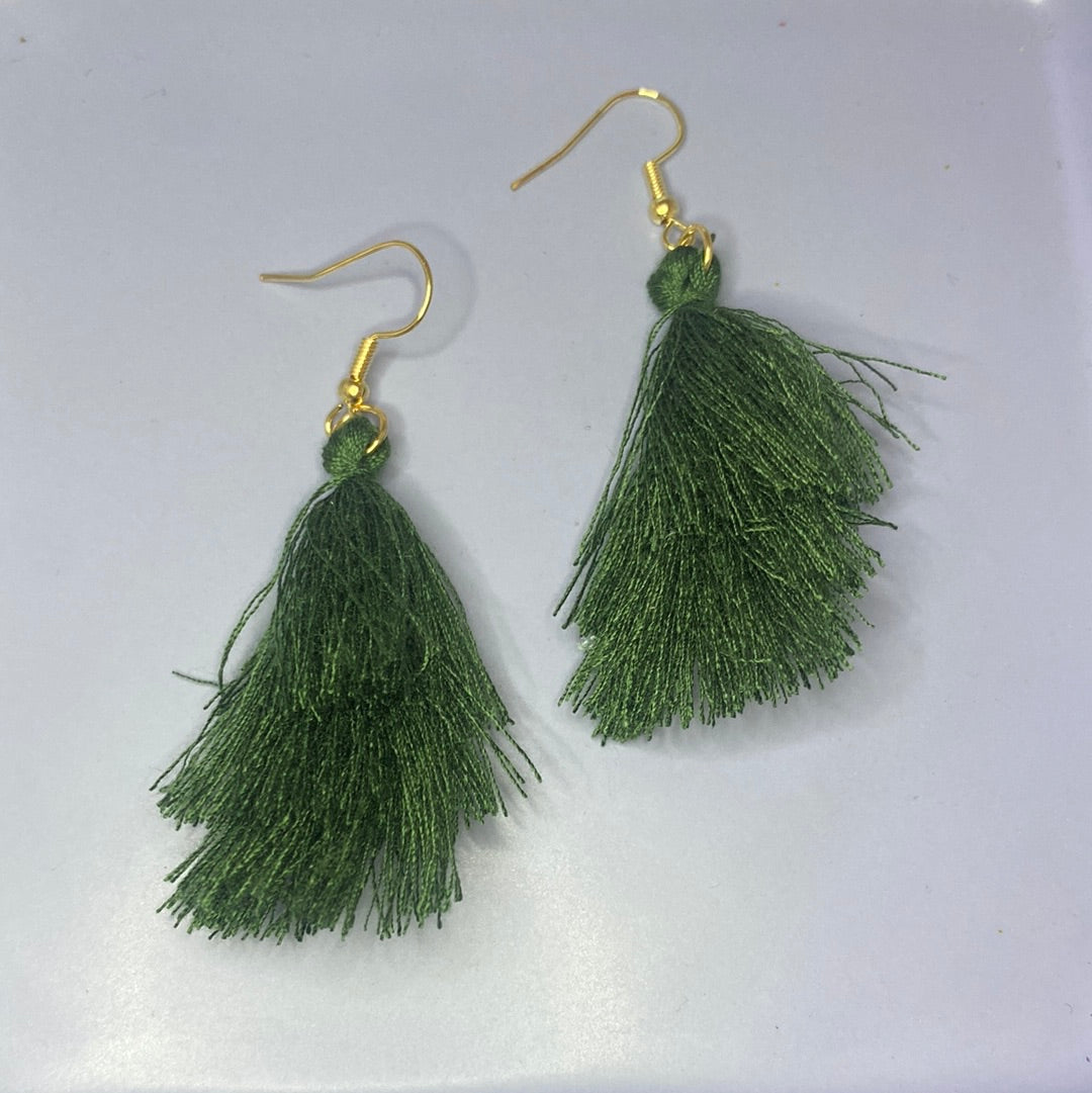 Green Tassel Earrings 4