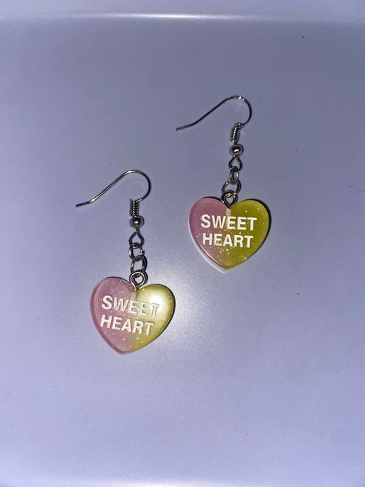 Pink/Yellow Heart Earrings