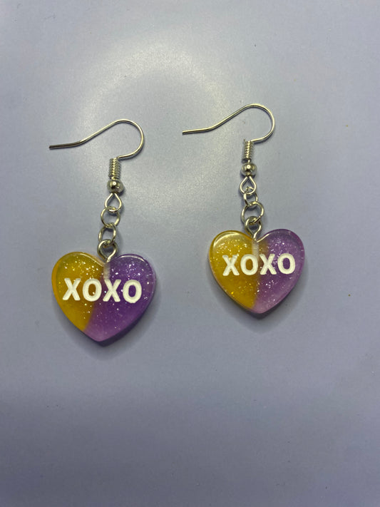 Yellow/Purple Heart Earrings